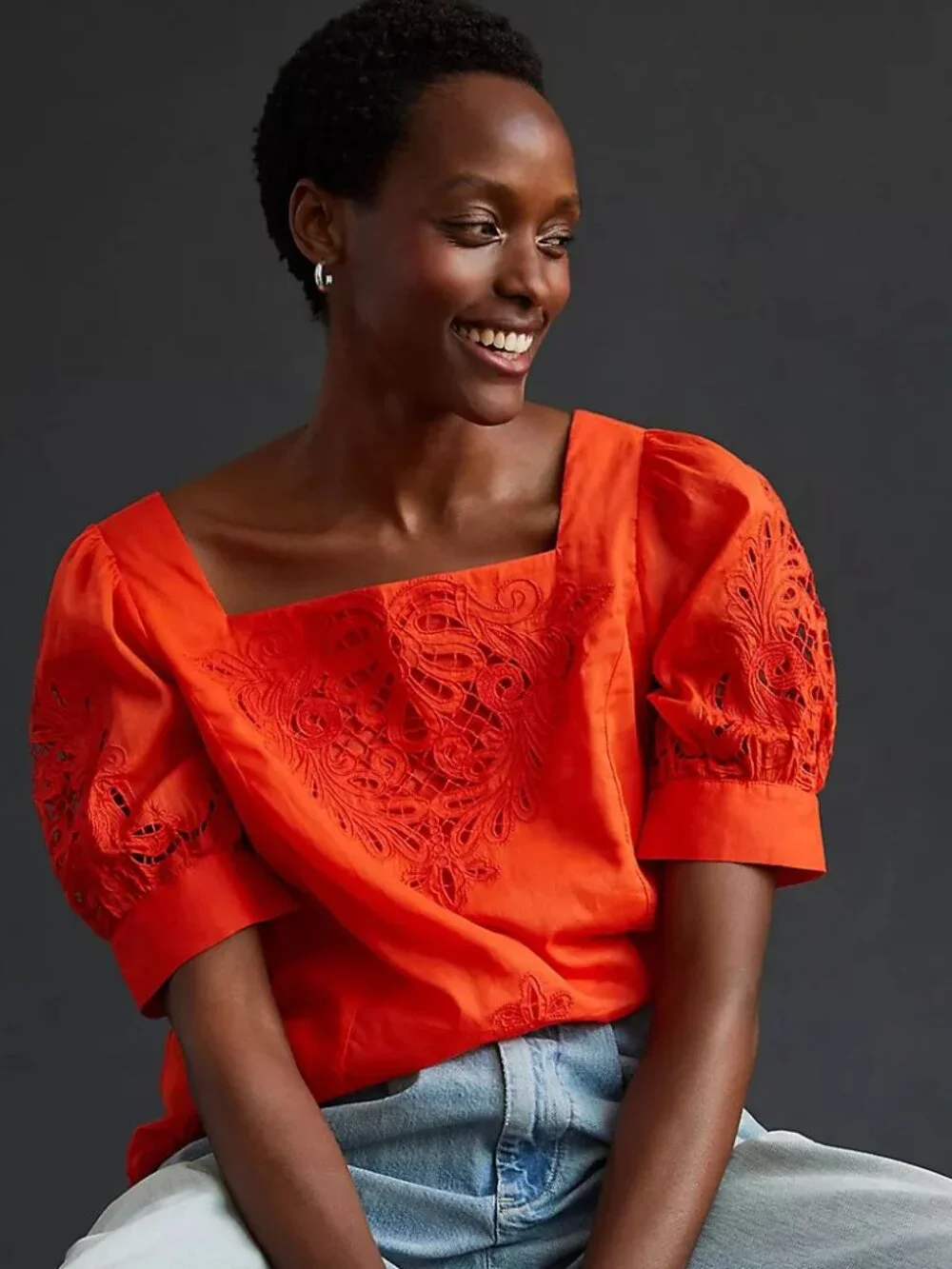 Anthropologie Short-Sleeve Cutwork Blouse - Picture 1 of 6